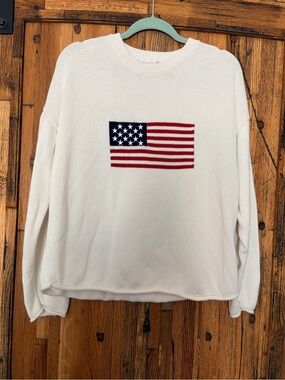 White Knit Sweater with American Flag Size XL